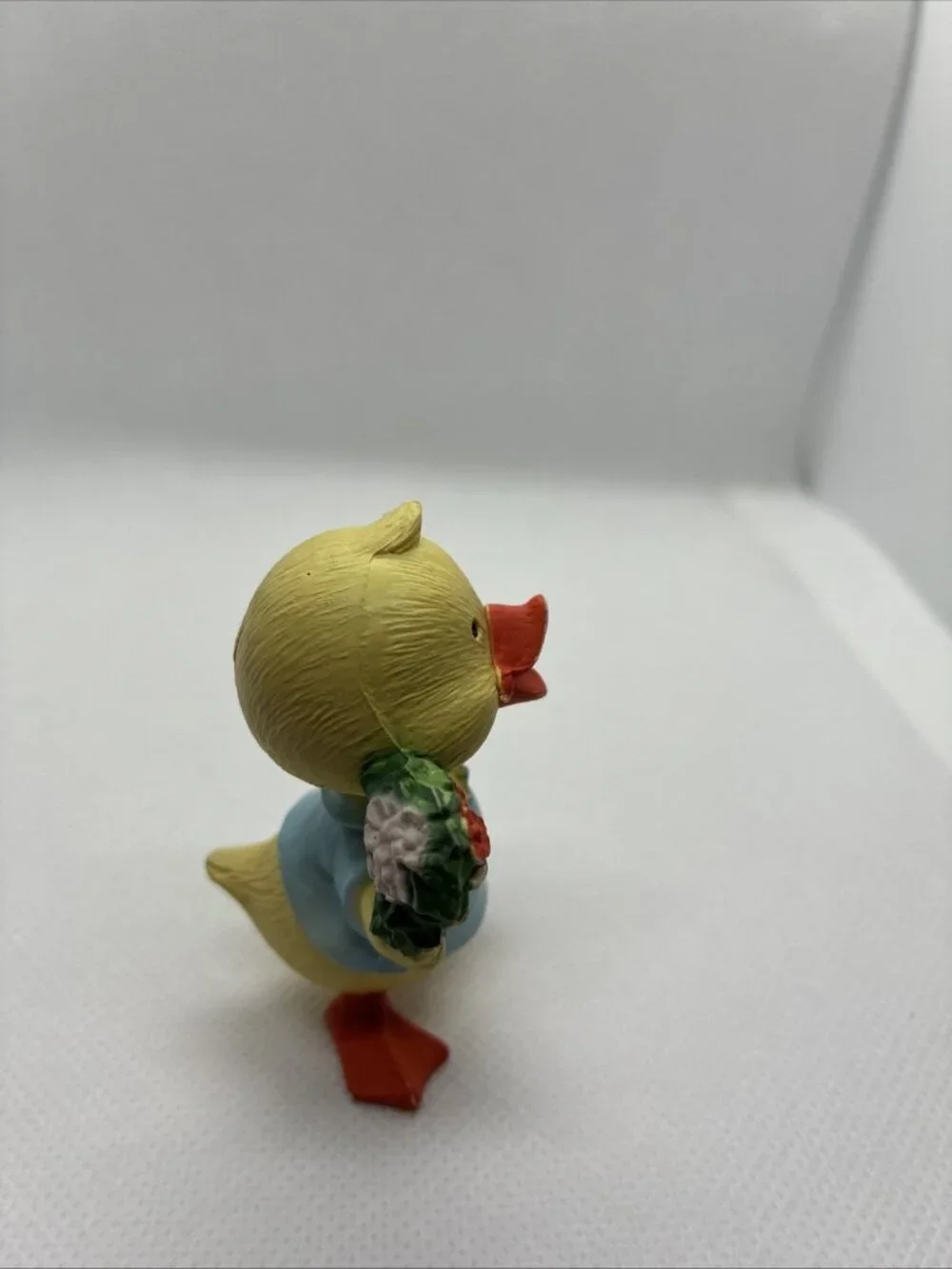 Vintage Duck Figurine Flowers Basket Resin Collectible Spring Easter Decor